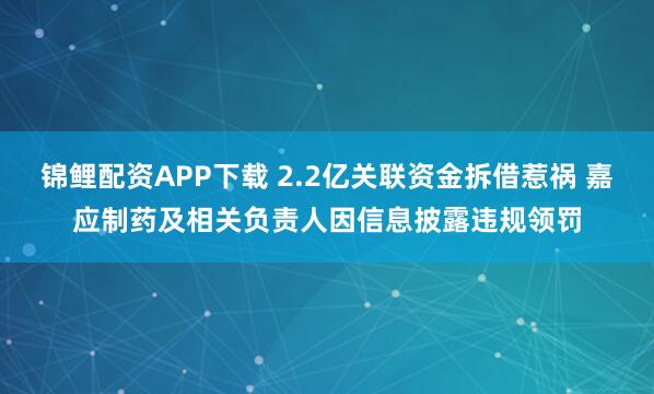 锦鲤配资APP下载 2.2亿关联资金拆借惹祸 嘉应制药及相关负责人因信息披露违规领罚